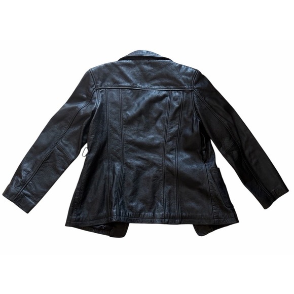 Wilsons Womens Black Leather Blazer Jacket Lined Button Front Size L - No Belt - Picture 3 of 3